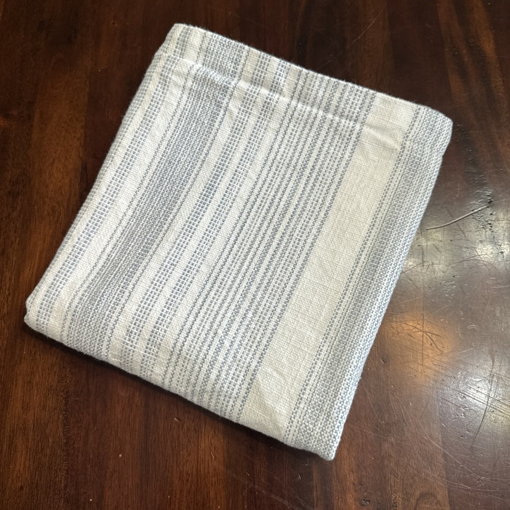 Pottery Barn Hawthorn KING Size Pillow Sham Blue & White Woven Stripe Cotton